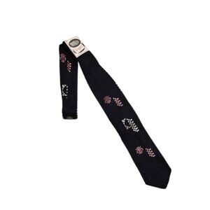 1950s Vintage Unworn Black Thin Skinny Necktie With MCM Designs Pink White NWT